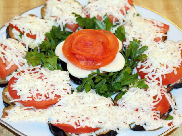 Russian Eggplant With Cheese Appetizer Recipe And Garnish Idea