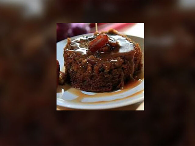 Sticky toffee pudding with hot toffee sauce